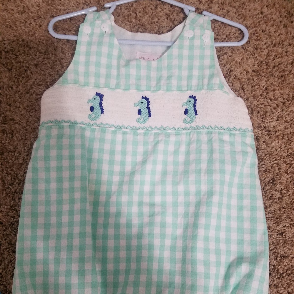 Two boys smocked bubble rompers